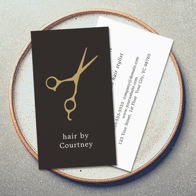 Modern Elegant Dark Scissor Hair Stylist Business Card (Creator Uploaded)