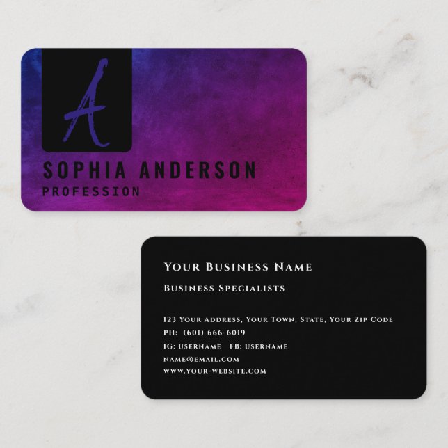 Modern Elegant Dark & Texture Purple Business Card (Front/Back)