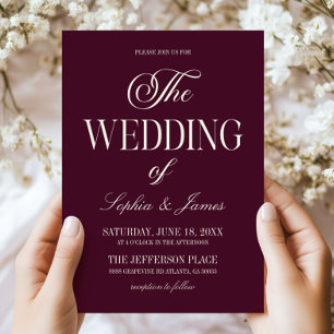 Modern Elegant Dark Wine Purple Ivory Wedding Invitation