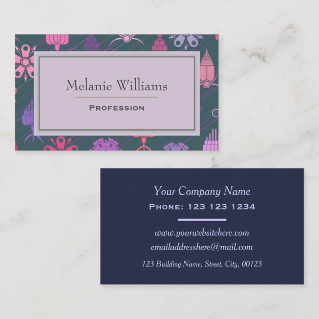 Modern Elegant Decorative Purple Pattern Business Card (Front/Back)