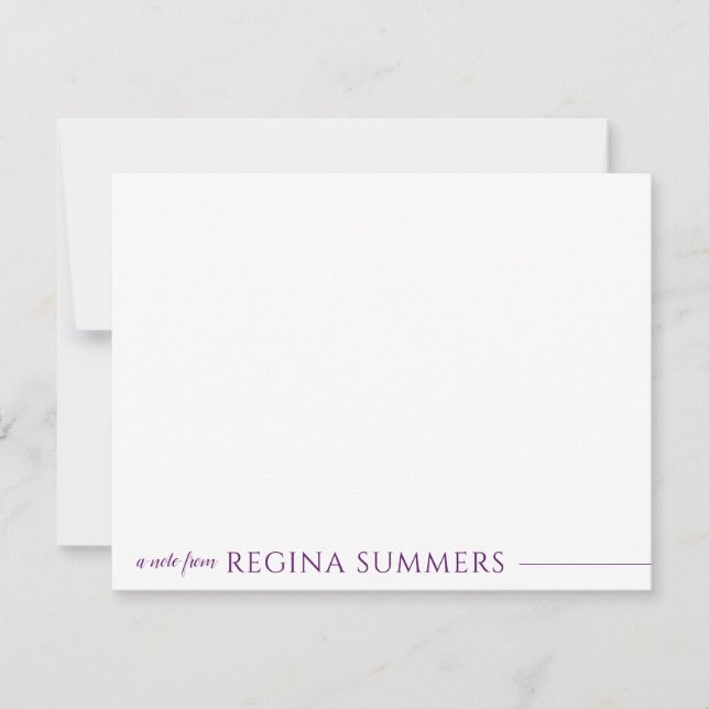 Modern Elegant Deep Purple Personalised Stationery Card (Front)