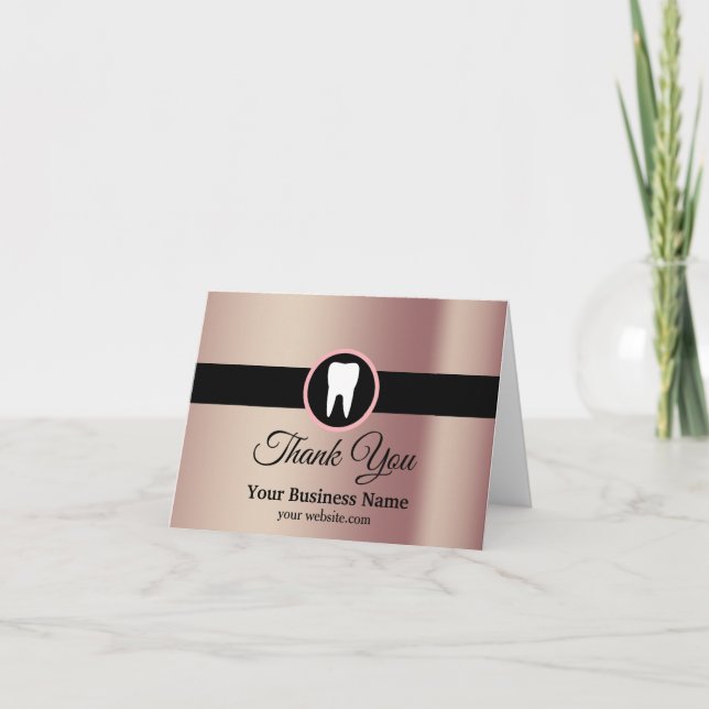 Modern Elegant Dentist Rose Gold Dental Office Thank You Card (Front)
