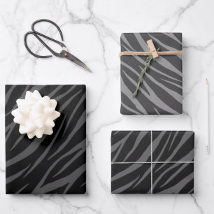 Modern Elegant Design Black Grey Zebra Wrapping Paper Sheet