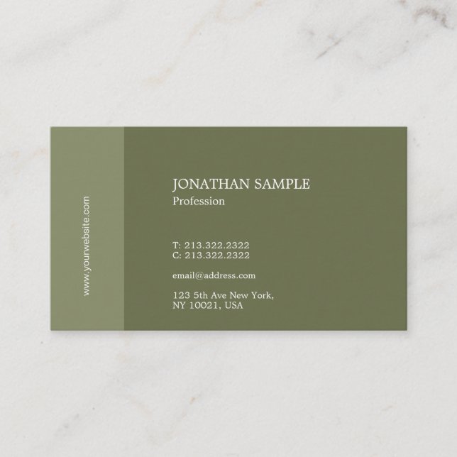 Modern Elegant Design Plain Green Trendy Luxe Business Card (Front)