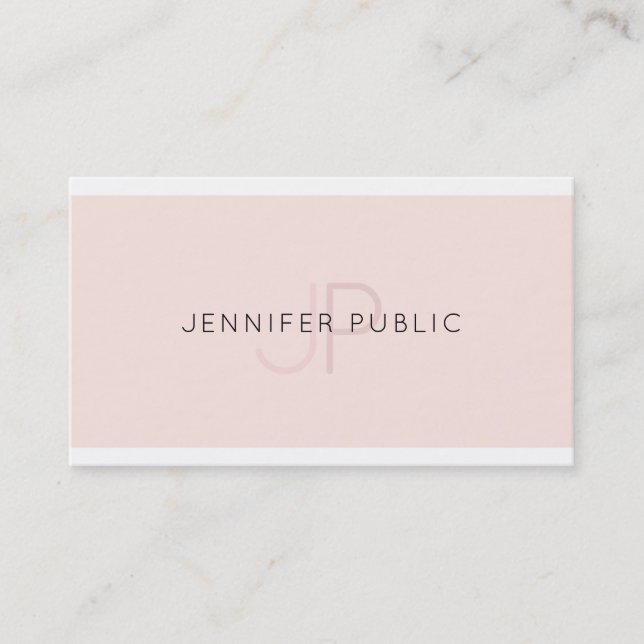 Modern Elegant Design Trendy Pink Plain Monogram Business Card (Front)