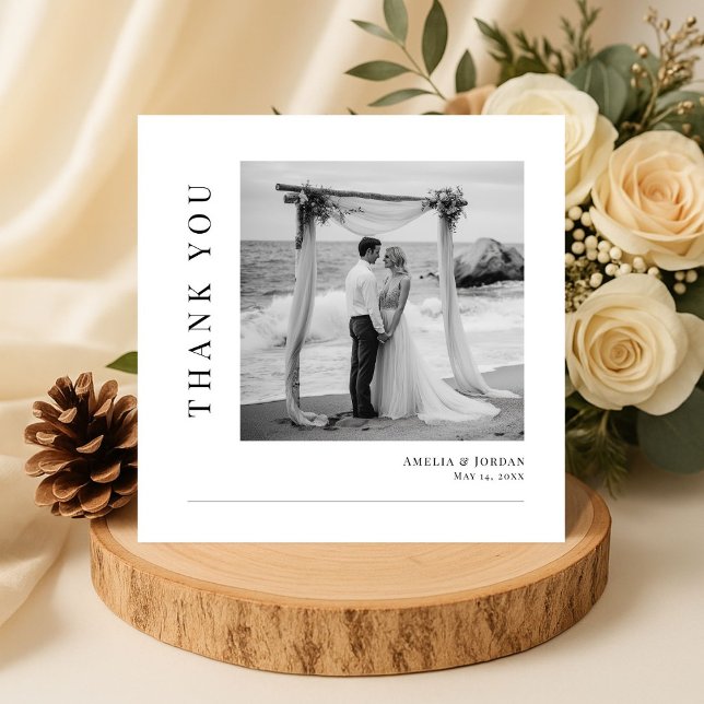 Modern Elegant Destination Beach Wedding Photo Thank You Card (Creator Uploaded)