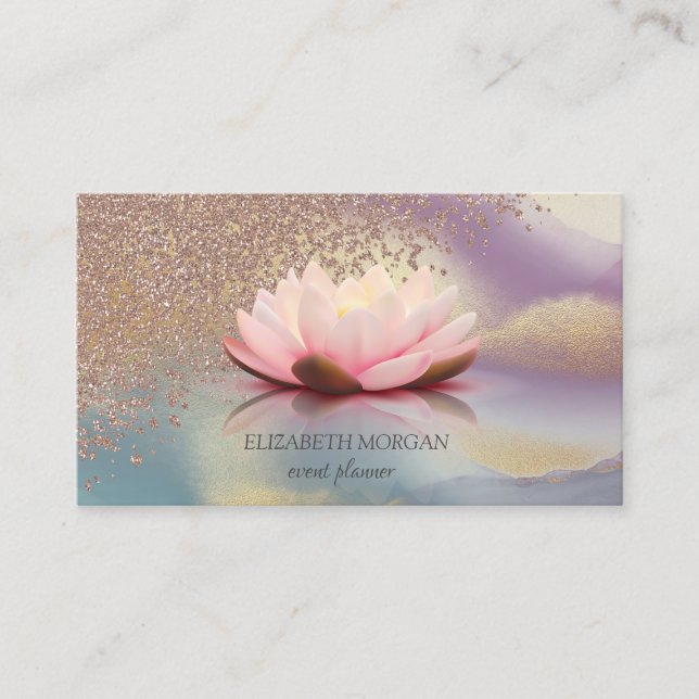 Modern Elegant  Diamonds Lotus Glitter Holographic Business Card (Front)
