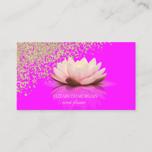 Modern Elegant Diamonds Lotus Pink Fluorescent Business Card (Front)