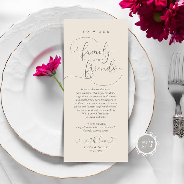 Modern Elegant Dinner Place Setting Thank You Card (Modern Elegant Wedding Dinner Place Setting Thank You Card, Plate Decor, in Dark Grey Cream)