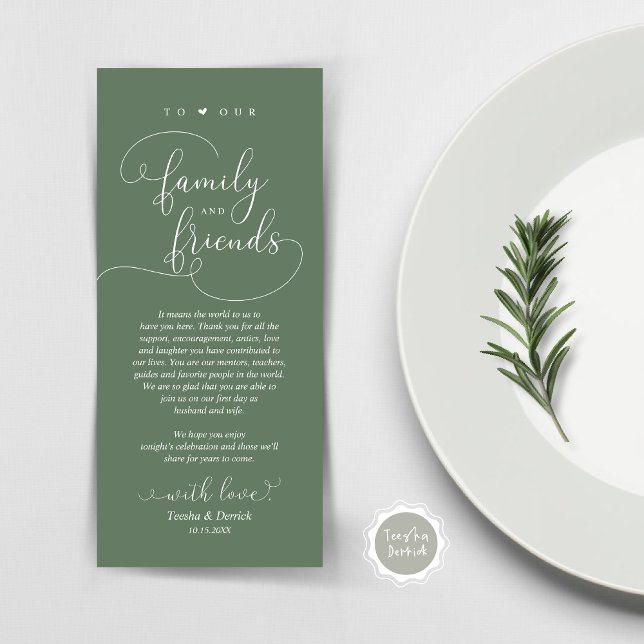 Modern Elegant Dinner Place Setting Thank You Card (Modern Elegant Wedding Dinner Place Setting Thank You Card, Plate Decor, in Forest Sage Green)