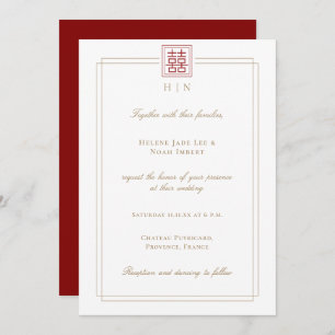 Modern Elegant Double Happiness Chinese Wedding Invitation