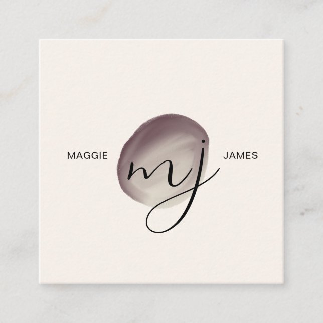 Modern Elegant Double Monogram Square Business Card (Front)