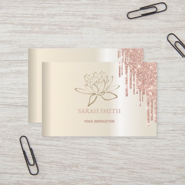 Modern Elegant drops golden rose, lotus flower  Business Card (Front/Back In Situ)