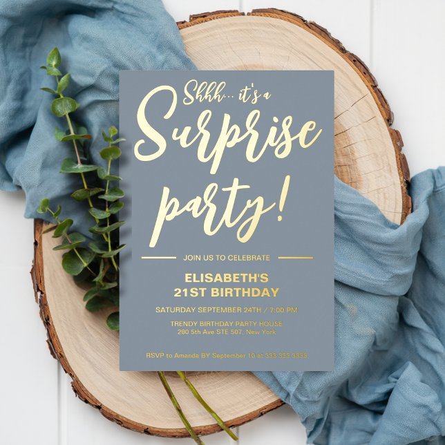 Modern Elegant Dusty Blue 21st Surprise Birthday  (Creator Uploaded)