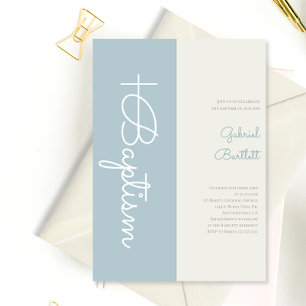 Modern Elegant Dusty Blue Baby Boy Baptism Invitation