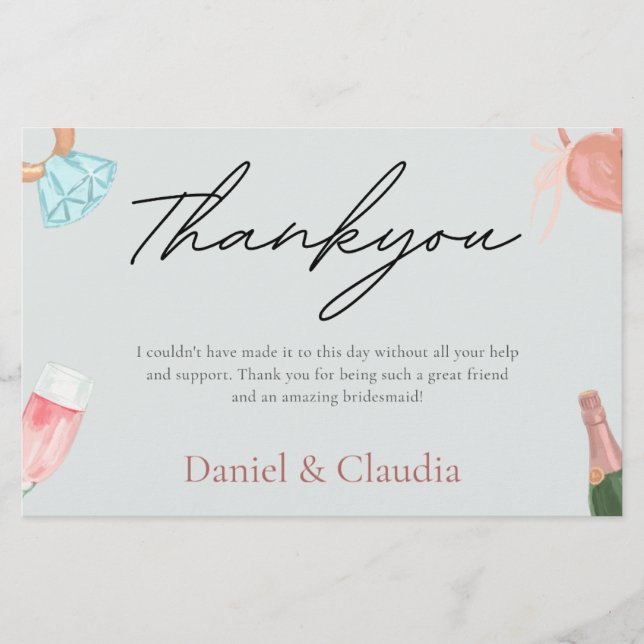 Modern Elegant Dusty Blue Bridal Shower Thankyou   Stationery (Front)