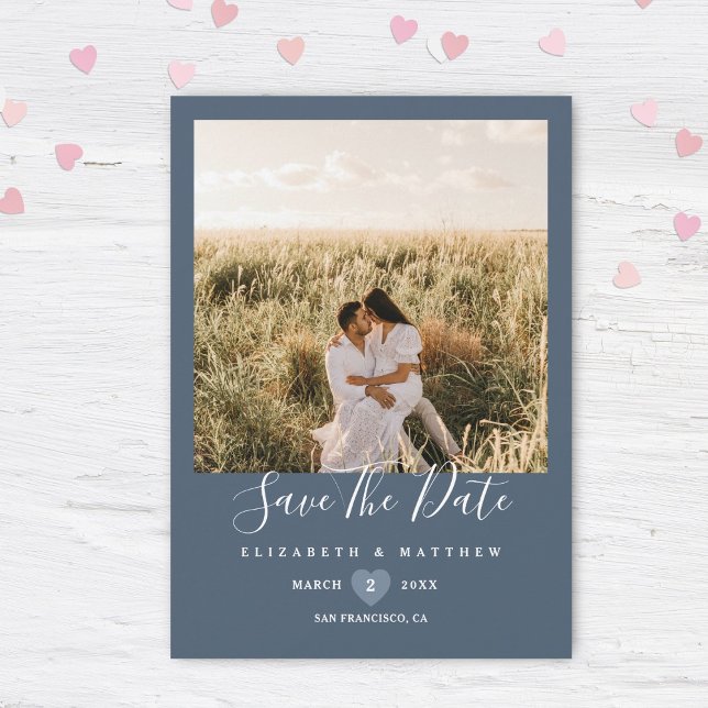 Modern Elegant Dusty Blue Couple Photo Wedding Save The Date (Creator Uploaded)