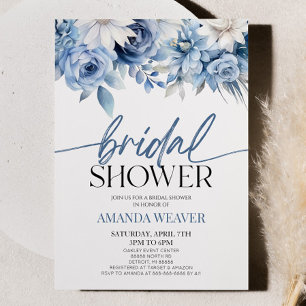 Modern Elegant Dusty Blue Floral Bridal Shower Invitation