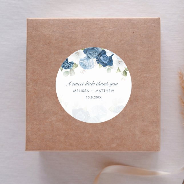 Modern Elegant Dusty Blue Floral Wedding Classic Round Sticker (Modern Elegant Dusty Blue Floral Wedding Classic Round Sticker)