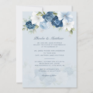 Modern Elegant Dusty Blue Floral Wedding Invitation