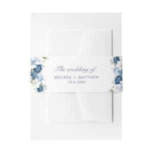 Modern Elegant Dusty Blue Floral Wedding Invitation Belly Band