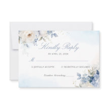 Modern Elegant Dusty Blue Floral Wedding RSVP Card