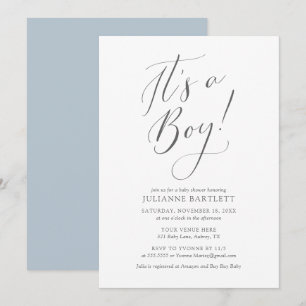 Modern Elegant Dusty Blue Its a Boy Baby Shower Invitation