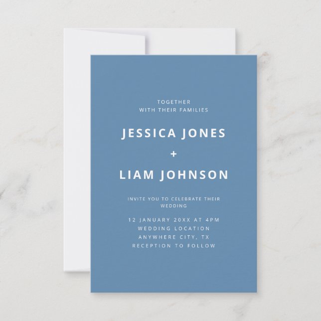 Modern Elegant Dusty Blue Minimalist Wedding Invitation (Front)
