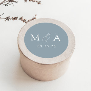 Modern Elegant Dusty Blue Monogram Wedding Classic Round Sticker