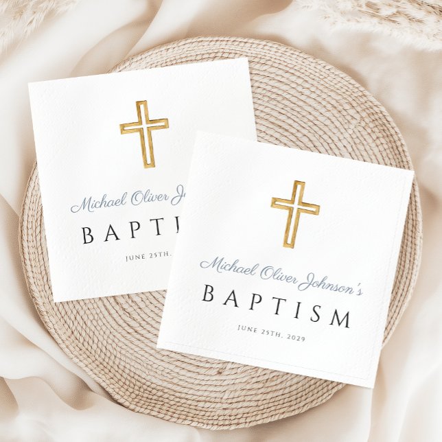 Modern Elegant Dusty Blue Script Boy Baptism Napkin (Modern Elegant Dusty Blue Script Boy Baptism Napkins)