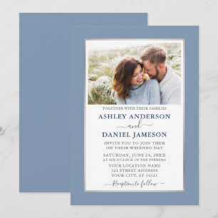 Modern Elegant Dusty Blue Silver Wedding Invitation
