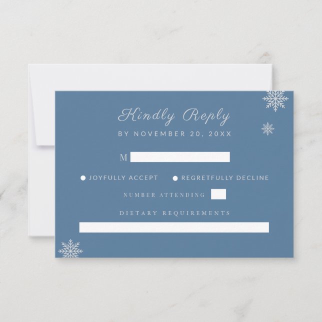 Modern Elegant Dusty Blue Silver Winter Wedding  RSVP Card (Front)