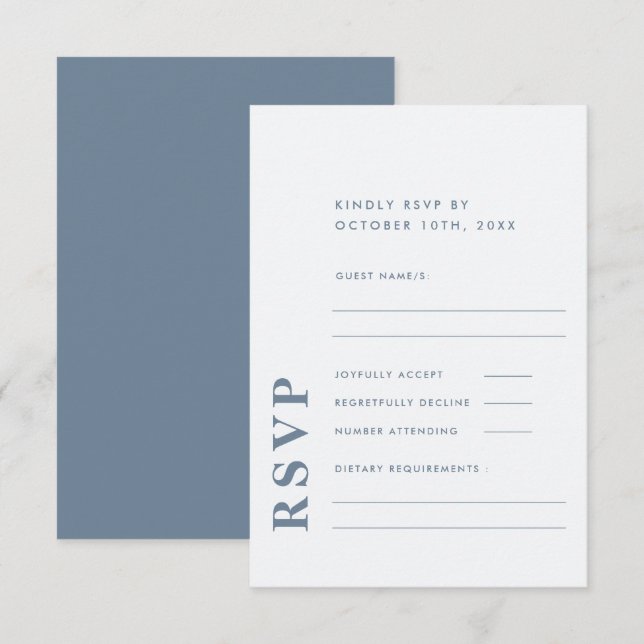 Modern Elegant Dusty Blue Simple Wedding  RSVP Card (Front/Back)