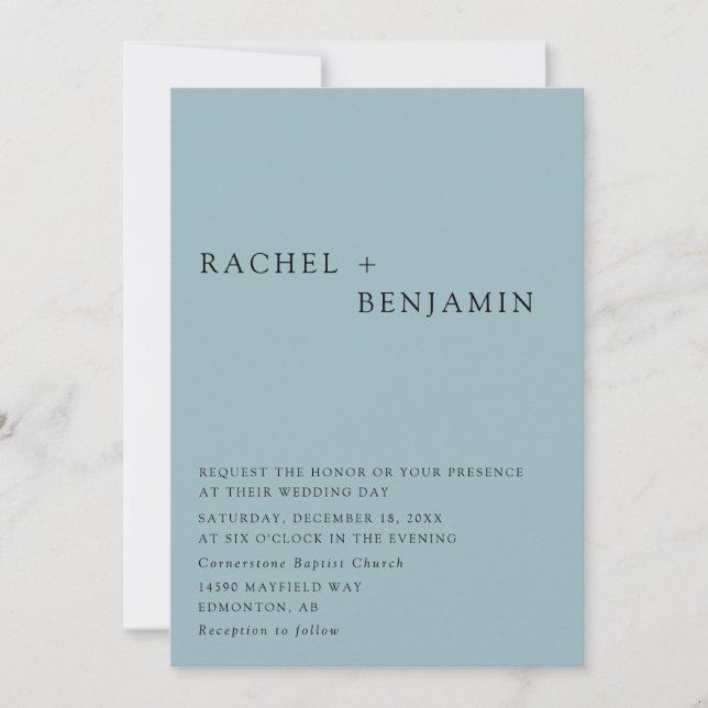 Modern Elegant Dusty Blue Wedding 2 Sided QR Code Invitation (Front)