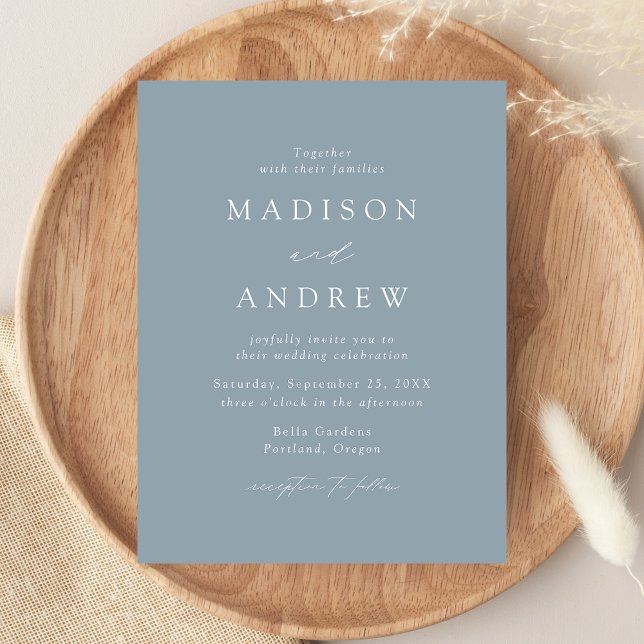 Modern Elegant Dusty Blue Wedding Invitation Postcard (Creator Uploaded)