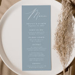 Modern Elegant Dusty Blue Wedding Menu<br><div class="desc">Simple and elegant wedding menu featuring "Menu" displayed in a modern white script with a dusty blue background or colour of your choice. Personalise the dusty blue wedding menu by adding your names,  wedding date,  and menu information. Designed to coordinate with our Modern Elegance wedding collection.</div>