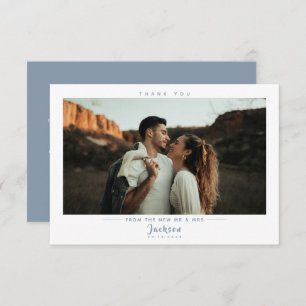 Modern Elegant Dusty Blue Wedding Photo  Thank You Card