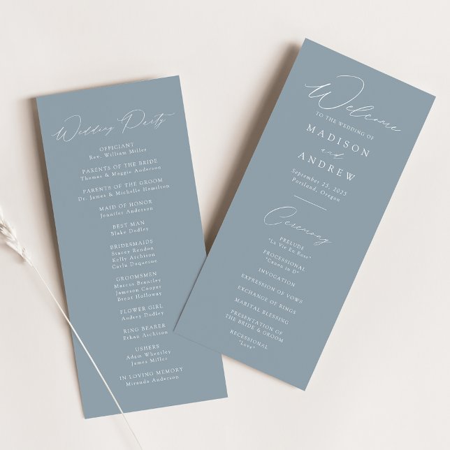 Modern Elegant Dusty Blue Wedding Program (Creator Uploaded)
