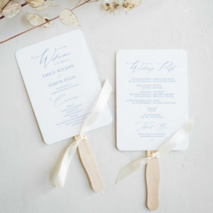  Modern Elegant Dusty Blue Wedding Program  Hand Fan