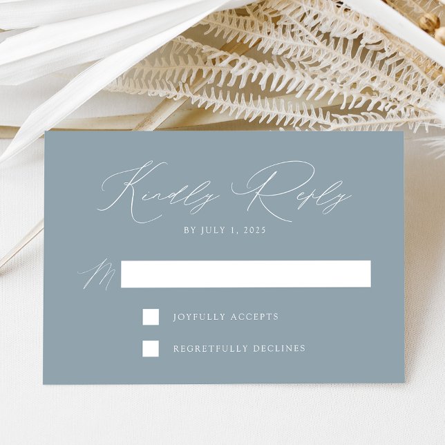 Modern Elegant Dusty Blue Wedding RSVP Card (Creator Uploaded)