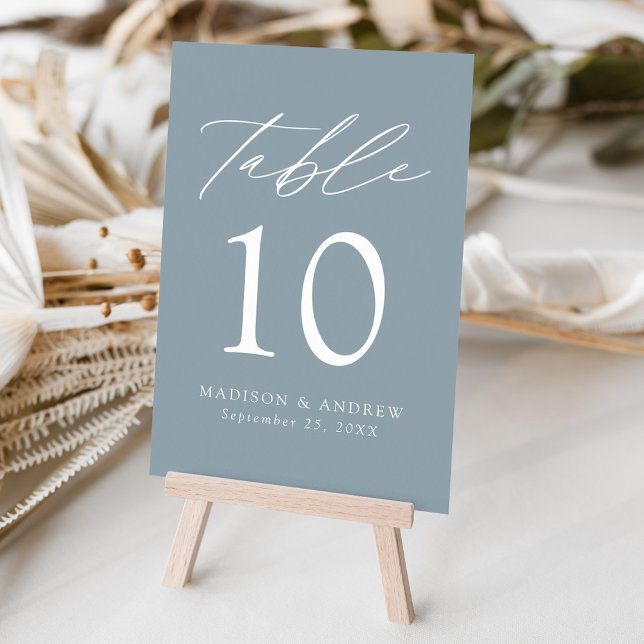 Modern Elegant Dusty Blue Wedding Table Number (Creator Uploaded)