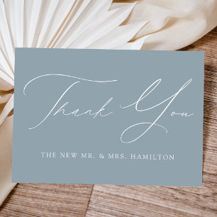 Modern Elegant Dusty Blue Wedding Thank You Card