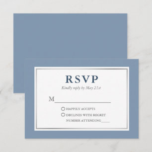 Modern Elegant Dusty Blue White Silver RSVP Card