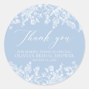 Modern Elegant Dusty Blue Wildflower Bridal Shower Classic Round Sticker