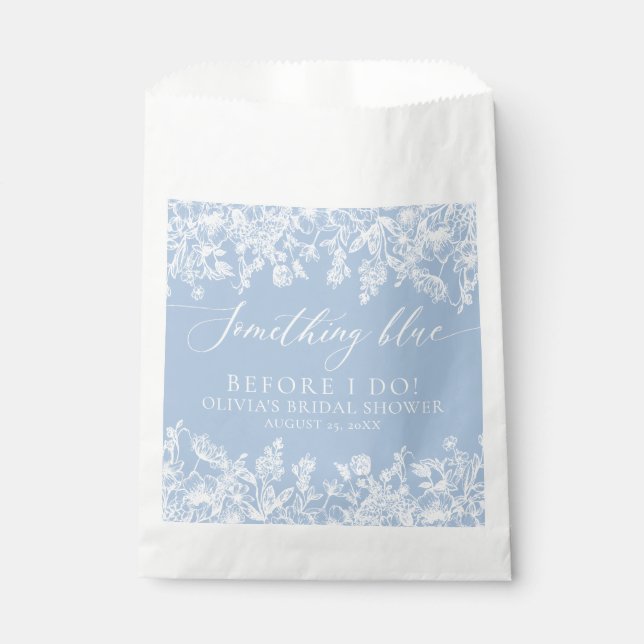 Modern Elegant Dusty Blue Wildflower Bridal Shower Favour Bags (Front)