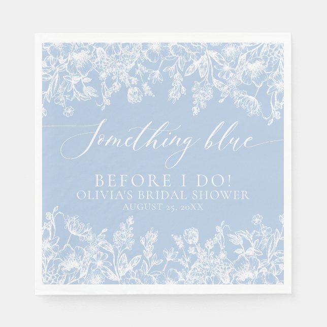 Modern Elegant Dusty Blue Wildflower Bridal Shower Napkin (Front)