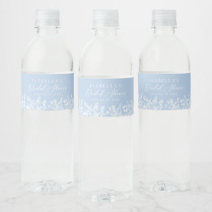 Modern Elegant Dusty Blue Wildflower Bridal Shower Water Bottle Label