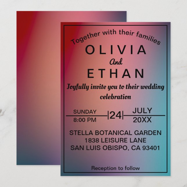 Modern elegant dusty neon Wedding Invitation (Front/Back)
