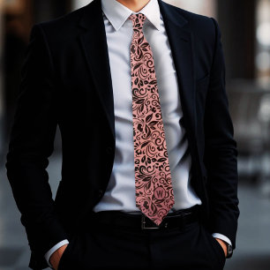 Modern Elegant Dusty Pink Floral Pattern Monogram Tie