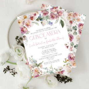 Modern Elegant Dusty Pink Floral Quinceanera Invitation